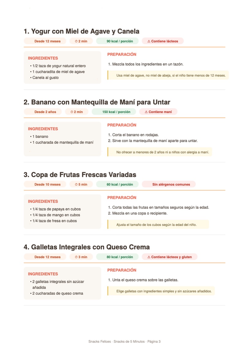 Página real de la guía con recetas que se preparan en cinco minutos.